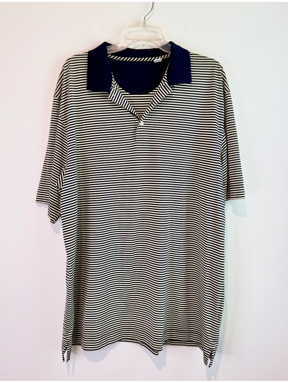Cutter & Buck Men's Striped Polo Shirt with Navy Collar XXL